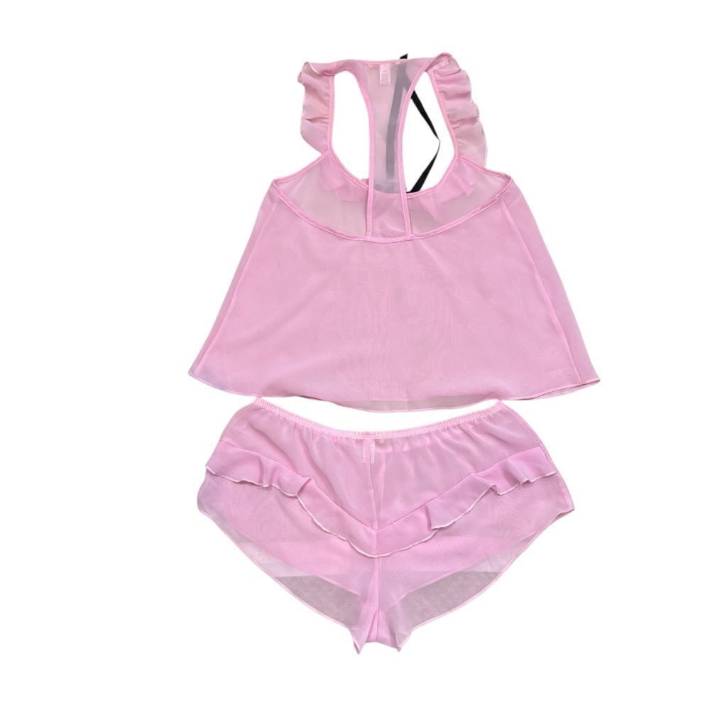 Ladies fluer’t with me Brand Pink and Black Tank and Panties Set Size Medium - Picture 3 of 8